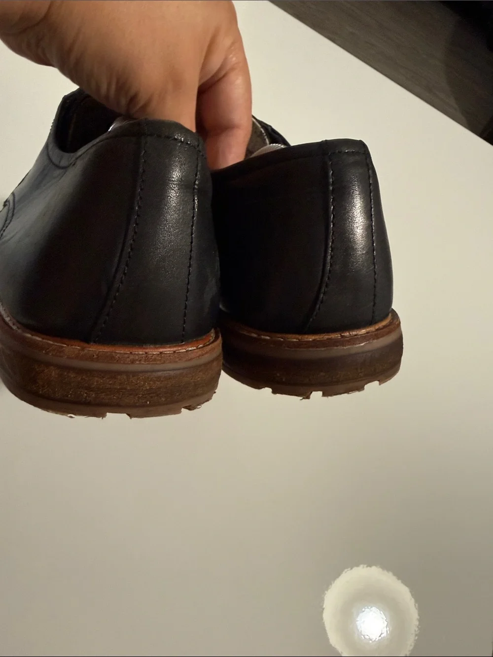 Ben Sherman Black Leather Derby Shoes with Brown Trim Sz 13